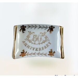 Lefton China 50th Anniversary Hand Painted Trinket Dish or Hanging Wall Scroll